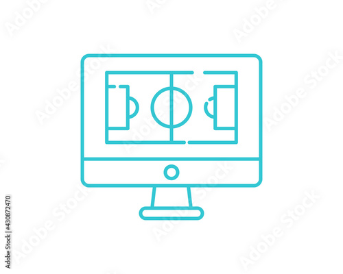 Online computer soccer icon. Outline online computer soccer vector icon for web design isolated on white background