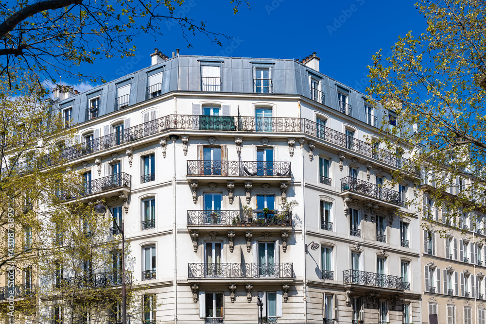 Paris, beautiful buildings in the 16th arrondissement, boulevard de Beausejour, an upscale neighborhood 
