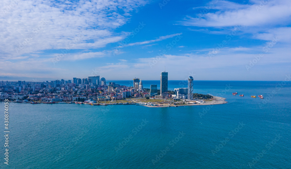 Batumi, Georgia - April 29, 2021: Aerial view of the city from the sea