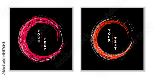 Zen ink circle emblem. Set. Paint strokes. Multi-colored strokes. Design template for the design of banners, posters, booklets, covers, magazines. EPS 10