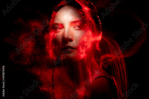 lightpainting portrait, new art direction, long exposure photo without photoshop, light drawing at long exposure 