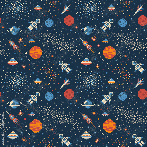 Pixel Art Inter Galactic Adventure Space Pattern
