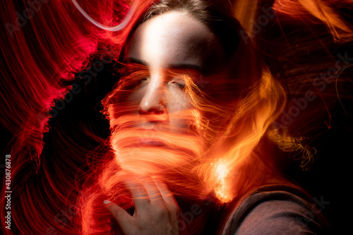 lightpainting portrait, new art direction, long exposure photo without photoshop, light drawing at long exposure 