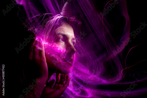 lightpainting portrait, new art direction, long exposure photo without photoshop, light drawing at long exposure	
