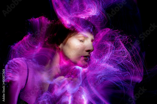 lightpainting portrait, new art direction, long exposure photo without photoshop, light drawing at long exposure 