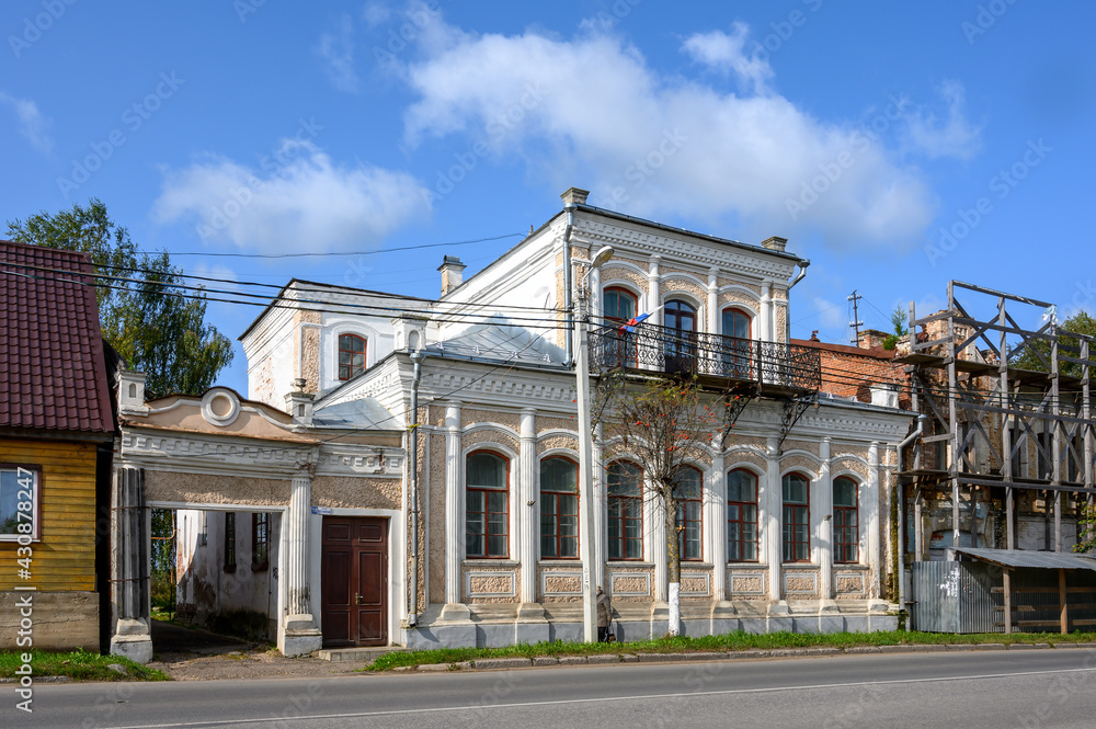 Residential building on Lenin street Nos. 18, now the cultural department of the district administration and the district registry office, Staritsa, Tver region, Russia, September 20, 2020