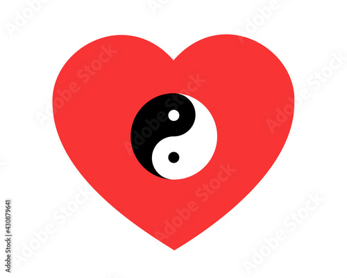 Love heart with symbol of Ying and Yang - complementary harmony in love relationship. Harmonic and harmonius romance between two individuals. Vector illustration. photo