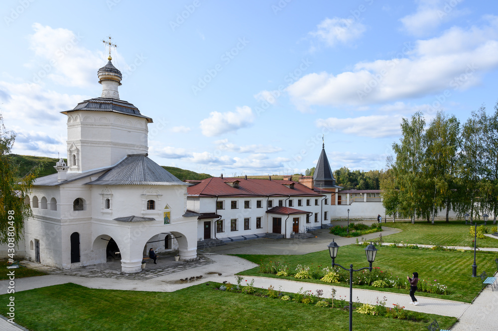 Church of St. John the Evangelist and guest house in Staritsky Holy Dormition Monastery, Staritsa, Tver region, Russian Federation, September 20, 2020