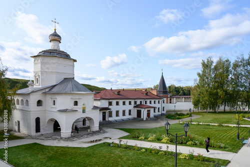 Church of St. John the Evangelist and guest house in Staritsky Holy Dormition Monastery, Staritsa, Tver region, Russian Federation, September 20, 2020