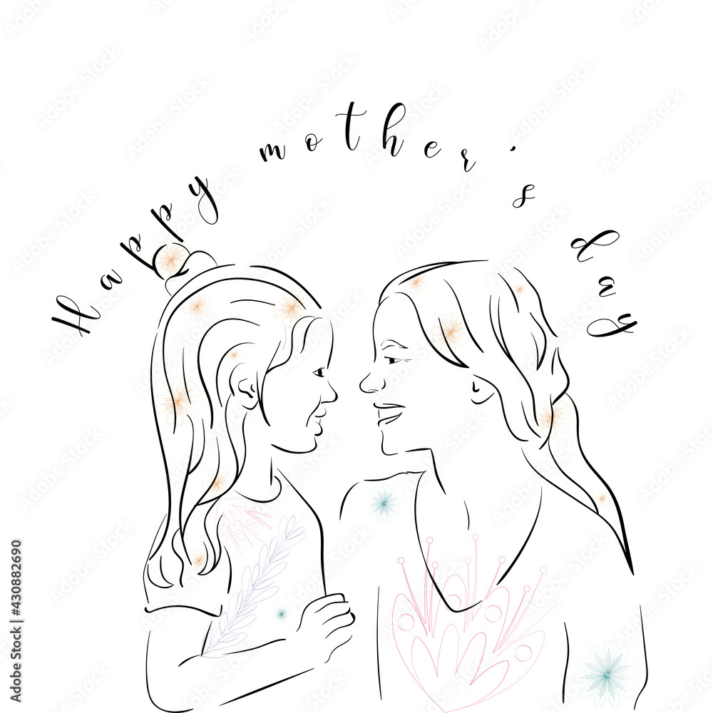 Sketch for mother day with a girl and a woman