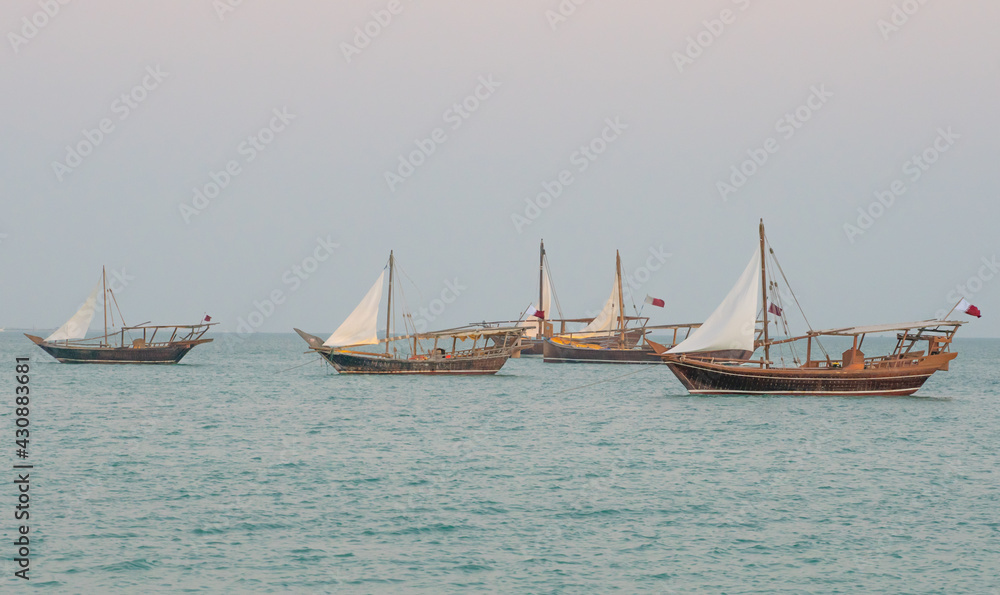 Fototapeta premium Traditional Dhow boats in Dhow festival, Doha Qatar. Selective focus