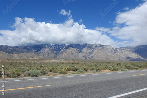 The scenic Sierra Nevada Mountains stretching along Highway 395 in California.