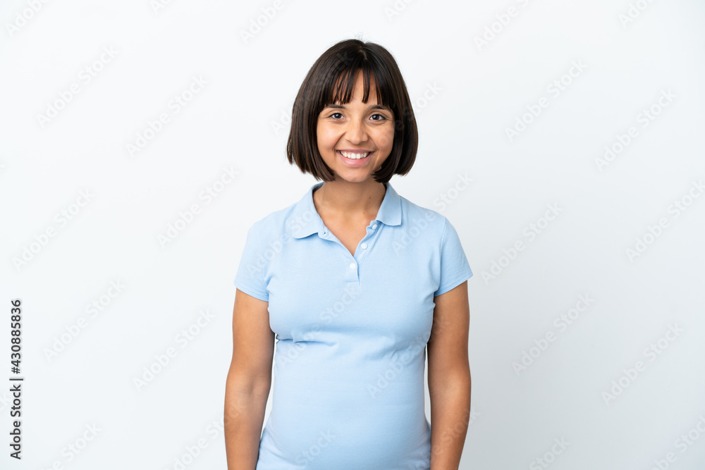 Pregnant woman over isolated white background laughing Pregnant woman over isolated white background laughing
