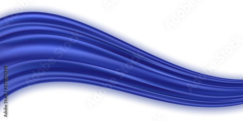 Blue silk swirl wave . Tender light blue satin ribbon, smooth texture drapery. Elegant decorative element isolated on white background. Vector illustration