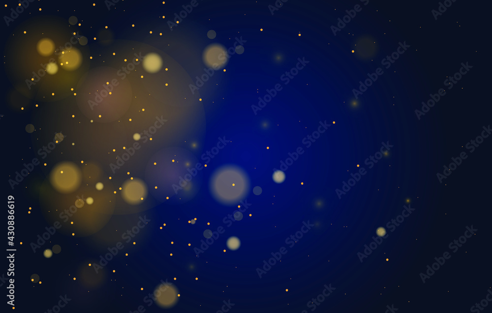 Abstract magical bokeh lights effect background, black, gold glitter for Christmas, for your banner, post