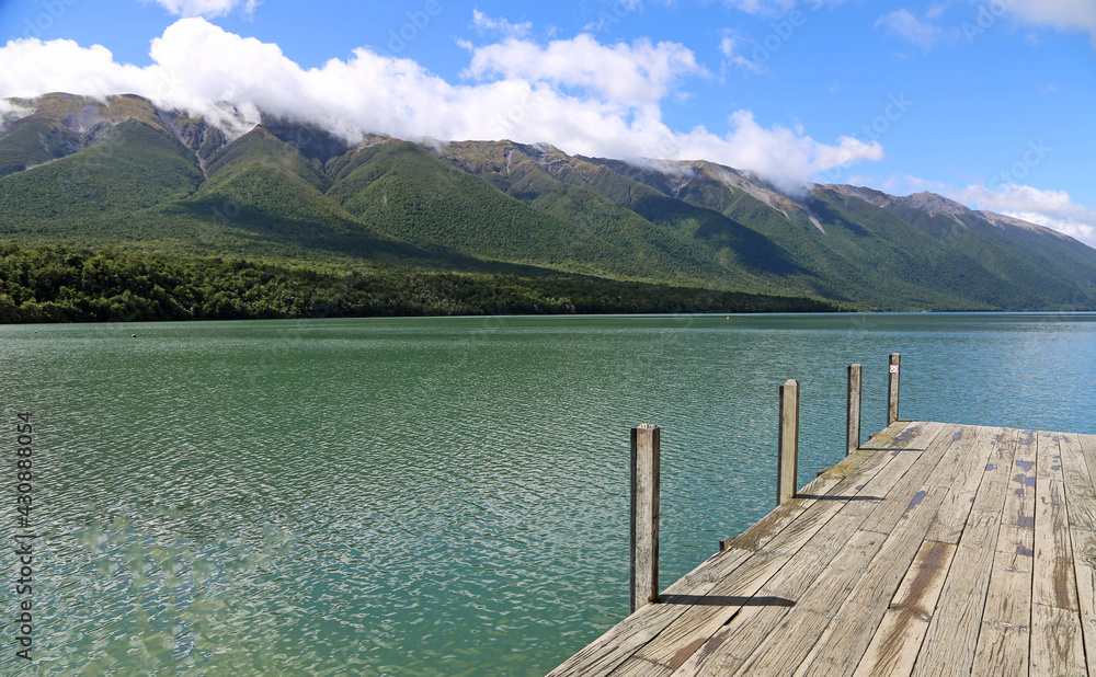 Mountains and the pier - Nelson Lakes National Park, New Zealand