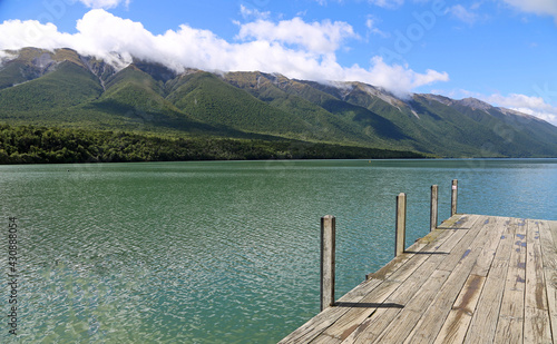 Mountains and the pier - Nelson Lakes National Park  New Zealand