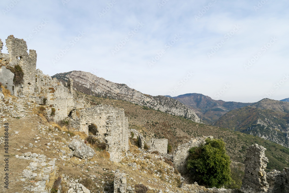 Ruins of Rocca Sparviera, a ghost village located in the Alpes-Maritimes, France