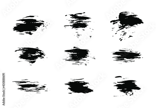 Set of vector grunge brushes strokes  paint strokes with a dry brush. Abstract ink blots