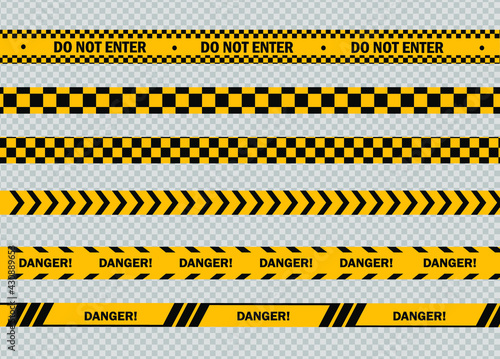 Caution and danger line. Black and yellow warning, police tapes, attention, sign line. © Ярослава Герасименко