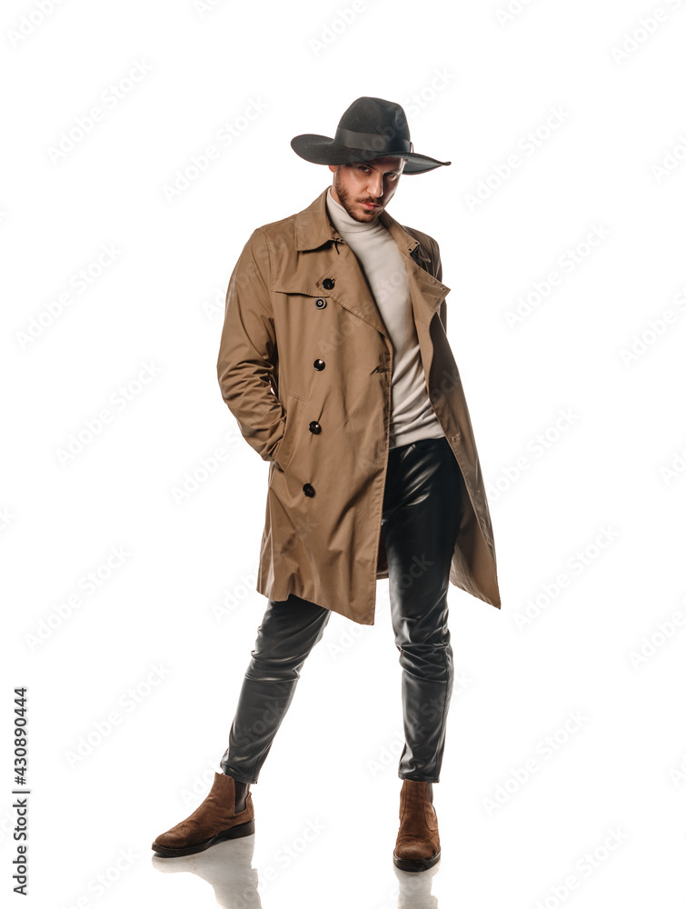 Modern fashion guy wearing black hat Modern fashion guy wearing black hat