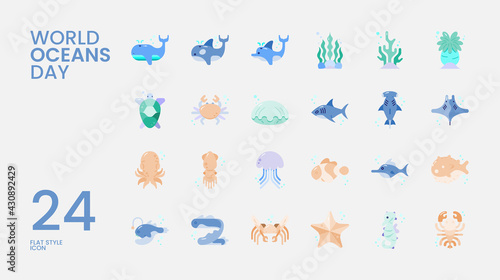 World Ocean Day Color Flat Icon Collection
