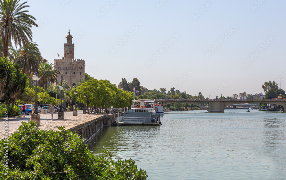 Tower of the gold on the banks of the Guadalquivir river, Seville, Spain.