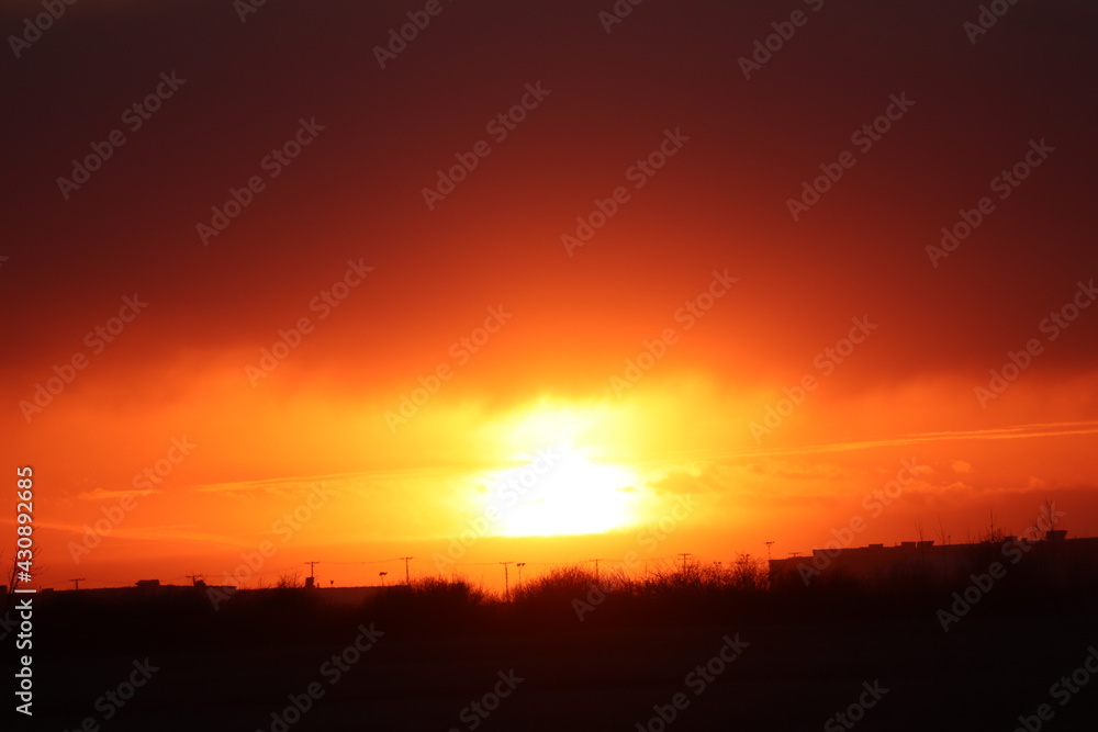 A colorful sunset just outside of Saskatoon, Saskatchewan, Canada