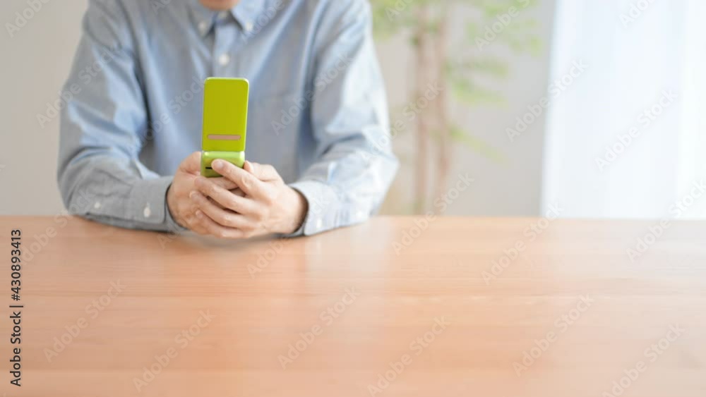 携帯電話を操作するシニア男性 携帯電話を操作するシニア男性