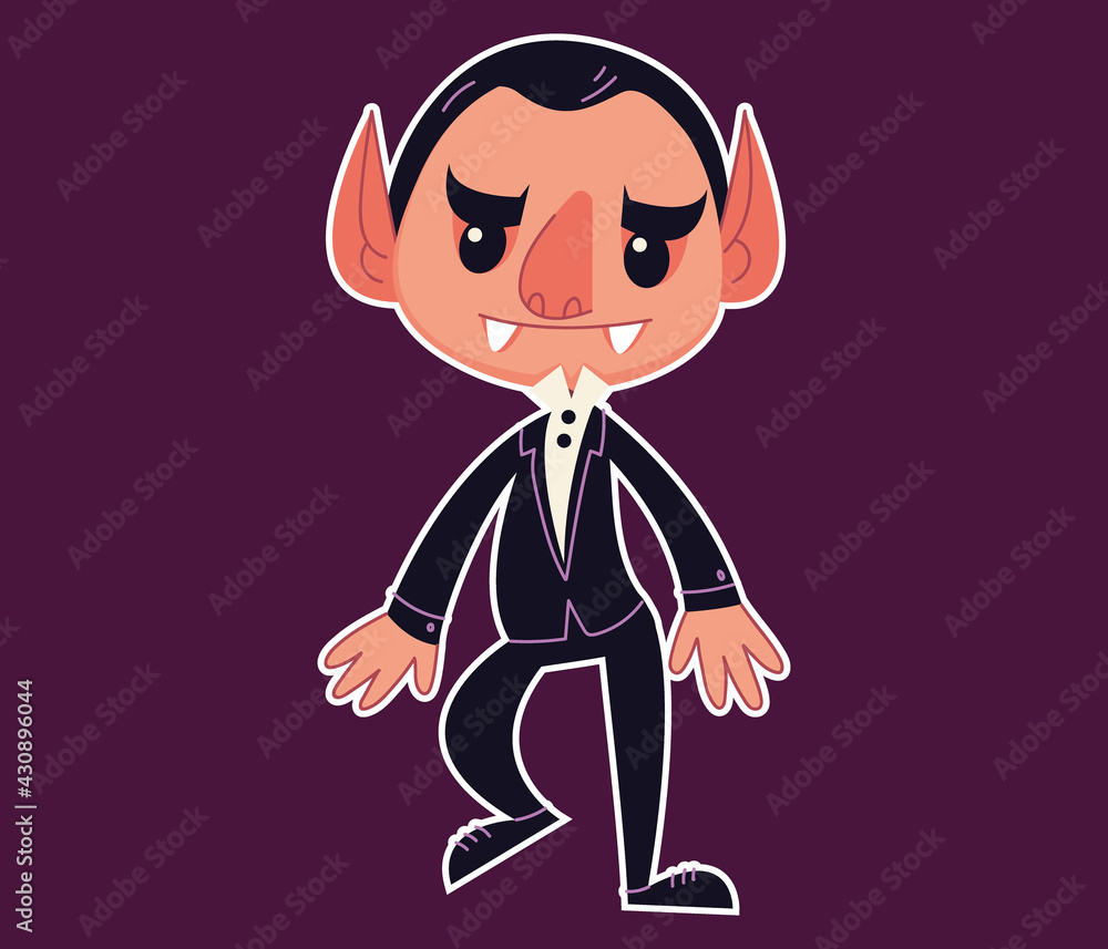 Funny vampire Dracula is dancing on a purple background. Children s  Halloween parties. Cartoon character monster. Vector illustration in  cartoon style for children. Isolated funny clipart. Stock Vector | Adobe  Stock
