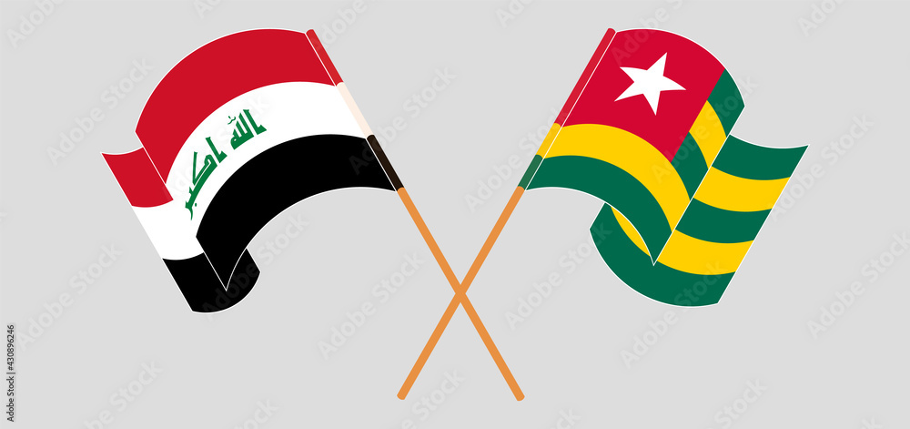 Crossed and waving flags of Togo and Iraq Crossed and waving flags of Togo and Iraq