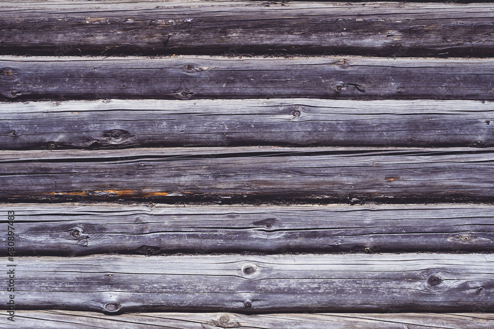 Obraz premium Background texture. Aged brown surface of log house, copy space