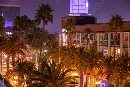 Night descends on the skyline of the Anaheim, California USA. photo