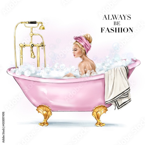 Murais de parede Fashion blonde in bath with bubbles