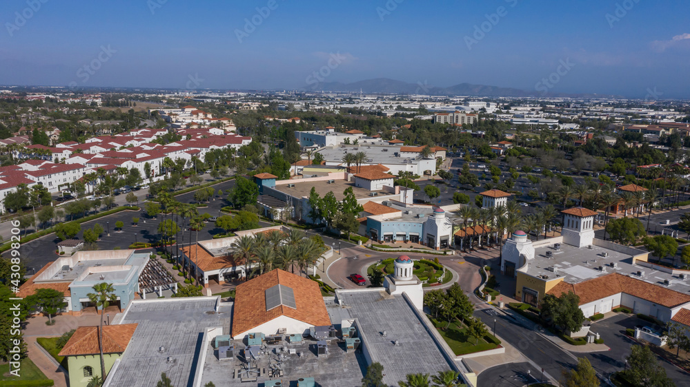 Daytime aerial view of downtown Rancho Cucamonga, California, USA.