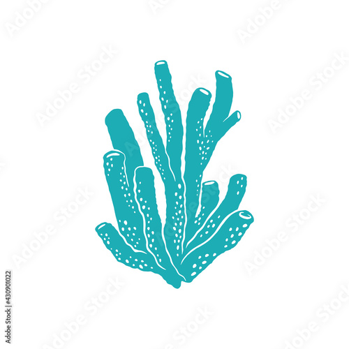 Seaweed with bubble tubes isolated soft coral icon. Vector mushroom leather coral grown at sea bottom, aquarium decoration. Blue coral, aquatic underwater organism, tropical marine seabed plant