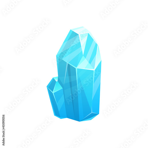 Crystal ice, iceberg rock or frozen glass and snow, vector isolated icon. Glacier of frozen water or blue frost icicle and cracked piece of stalagmite, diamond gemstone or ice crystal quartz gem