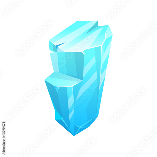 Ice crystal, iceberg icon, frozen cube of snow, vector blue cold frost glass rock. Isolated ice rock crystal, winter icicle, or arctic ice glacier piece, cartoon flat stalagmite