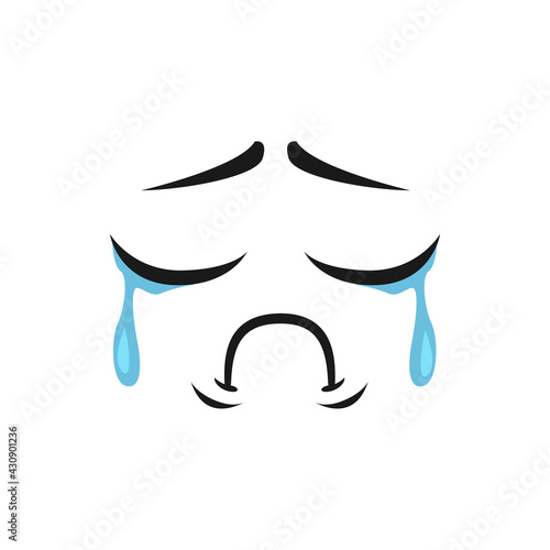 Depressed sad unhappy crying emoji isolated icon. Vector emoticon in sorrow, tears on face. Character face in bad mood, weeping emoticon, lonely feeling. Dissatisfied smiley, grief and depression