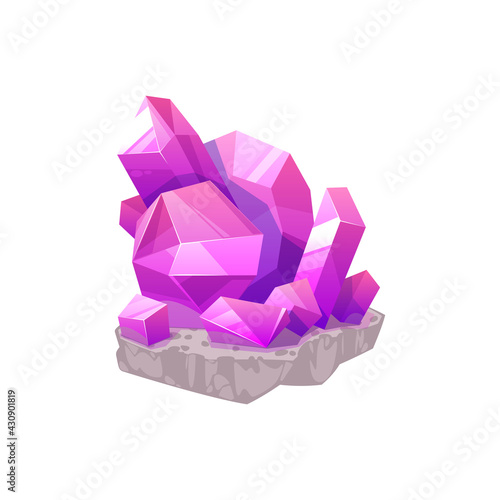 Quarts pink gemstone, purple mineral stone crystal isolated cartoon icon. Vector jewelry precious stone or organic ruby crystal, mineralogy symbol. Quartz, semiprecious gem, crystalline stone sapphire