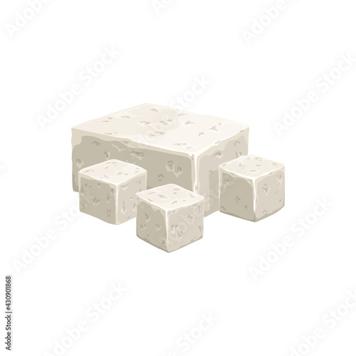 Feta cheese cubes isolated realistic icon. Vector Greek brined curd white cheese made from sheeps milk or milkbean curd food of coagulating soy milk, solid white blocks, vegetarian product of soybeans