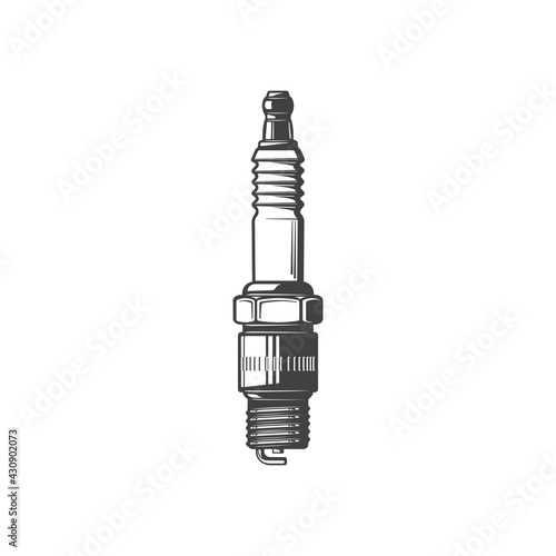 Sparkplug device firing explosive mixture in internal combustion engine isolated monochrome icon. Vector plug car-ignition system engine spare part. Spark plug electric current source in vehicle