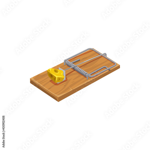 Mousetrap icon, pest control extermination and deratization trap device, isolated vector. Mouse or rat trap against rodent and vermin animals, domestic and agriculture sanitary pest control