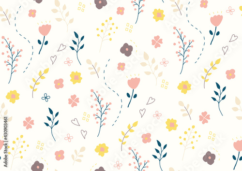 北欧風手描きの花柄背景 © kid_a