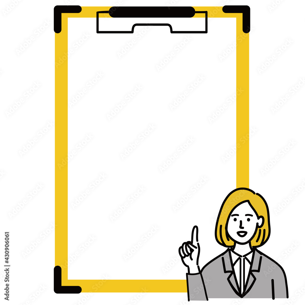 女性　金髪　若い　スーツ　ベクター　ポップ　説明　クリップボード 
