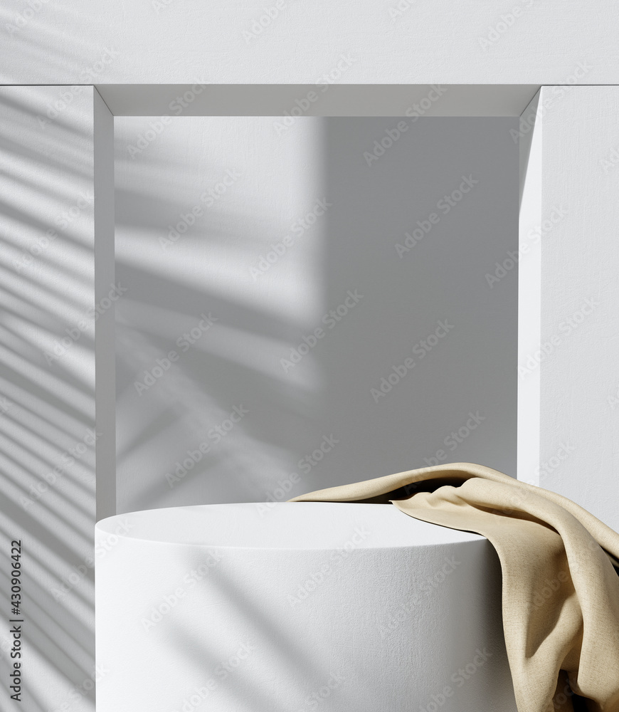 Product display podium stand with shadow nature leaves on white ...