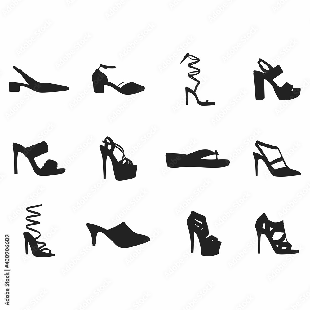 Shoes illustration isolated on white high heels icon black and white vector women silhoutte Shoes illustration isolated on white high heels icon black and white vector women silhoutte