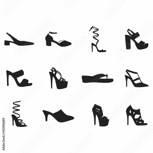 Fototapeta Naklejka Na Ścianę i Meble -  Shoes illustration isolated on white high heels icon black and white vector women silhoutte