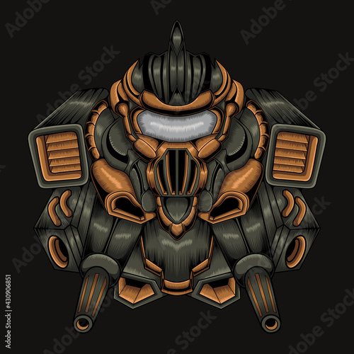 Combat robot vector art illustration
