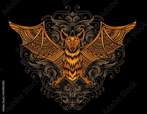 illustration bat mandala style with vintage ornament